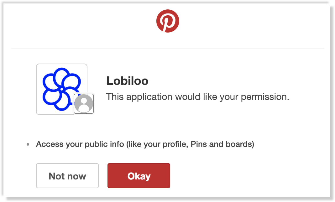 Lobiloo permission screen inside Pinterest